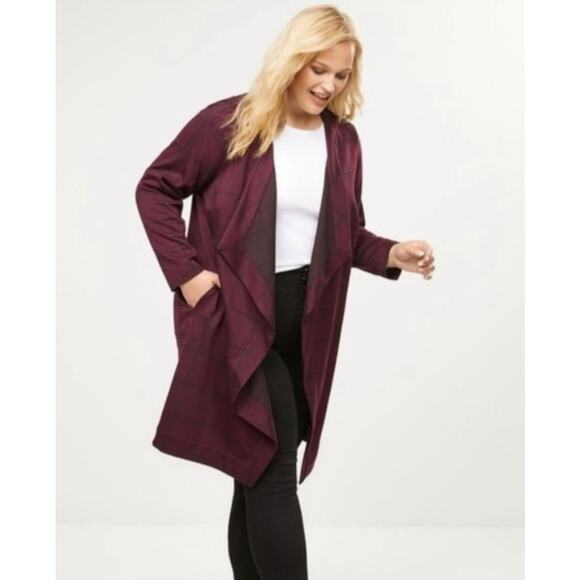 Lane Bryant Duster Cardigan Sweater Plus Size 26 28 Wine Burgundy Windowpane - Picture 1 of 9